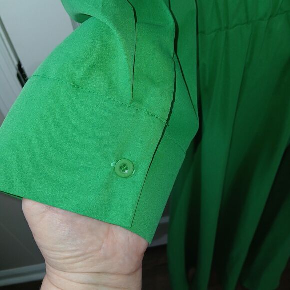 Women's Green Collared Shirt Dress Long Sleeve Midi Pleated Dress By UOOZEE - Picture 9 of 16